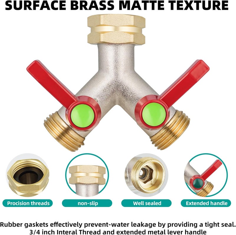 DINGBAI Hose Splitter 2 Way,High flow Garden Hose Splitters, Y Splitter 2 Valves, Faucet Splitter, 2 Way Heavy Duty Brass Splitter, Outdoor Faucet Diverter, Y Valve 3/4" GHT Thread. - Image 3